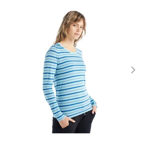 NWT Icebreaker Wave Long Sleeve Striped Tee - LARGE - haze / azul - LARGE - Picture 1 of 6